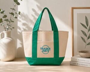 Trader Joe's Mini Pastel Canvas Tote Bag Green Reusable Canvas Shopping Bag New